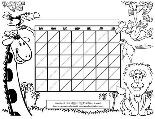 Blank calendar for tracking kid's teeth brushing (black and white)