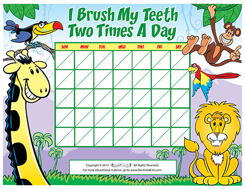 kid's teeth brushing calendar tracker (in color)